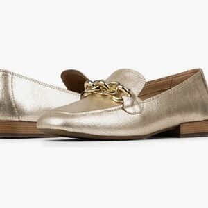 New Donald Pliner Pale Gold Chain Soft Metallic Loafers 9